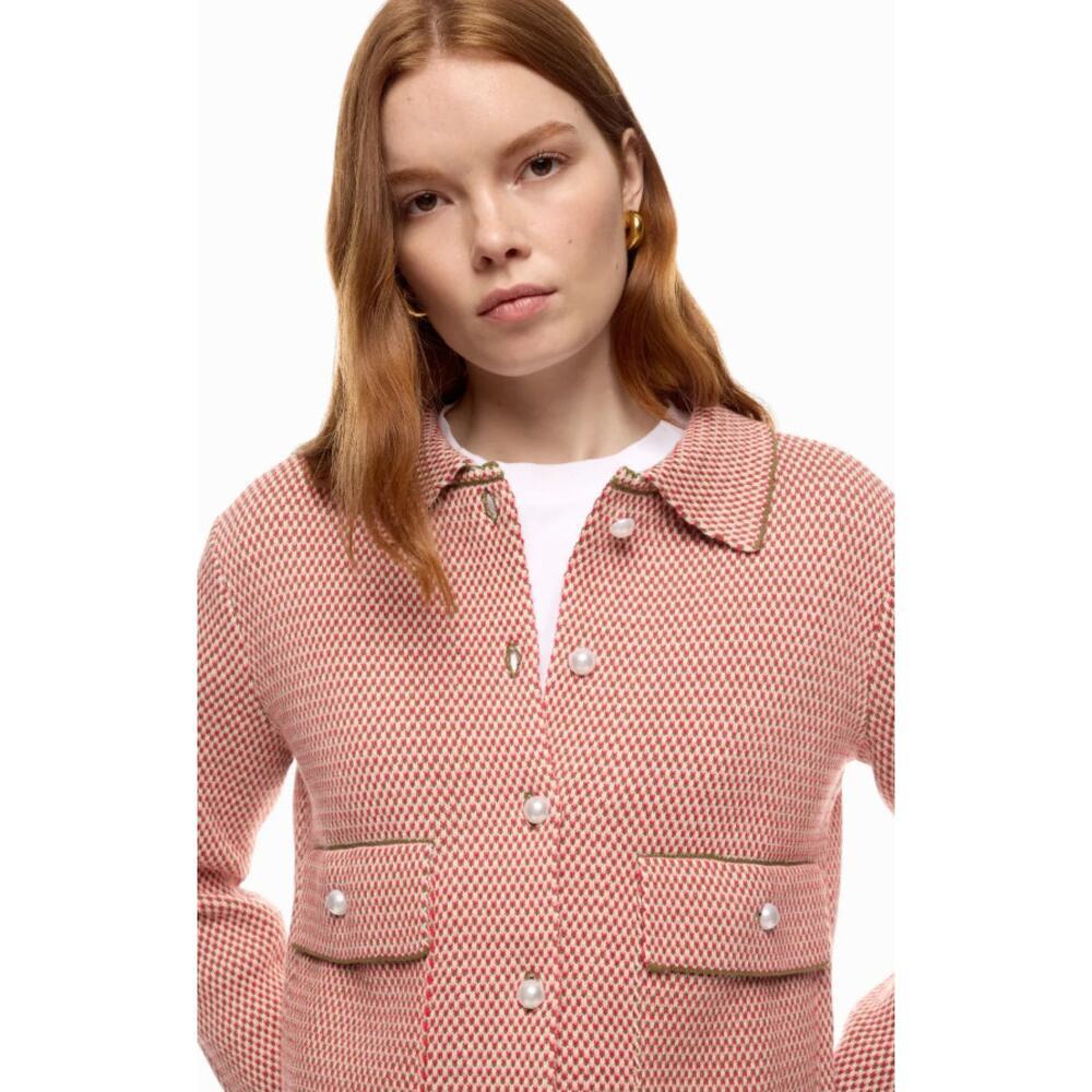 Adam Lippes x RTR Pink Knit Collared Jacket